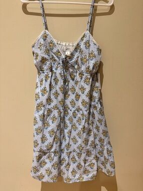 Japna Blue & White Striped Floral Tie-Front Dress